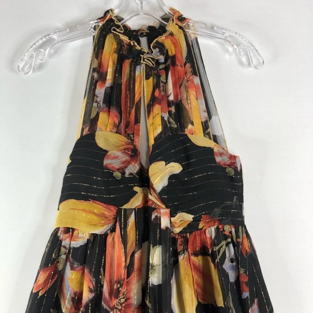 Anthropologie Anna Sui Black Metallic Silk Dress 2 - Picture 2 of 4